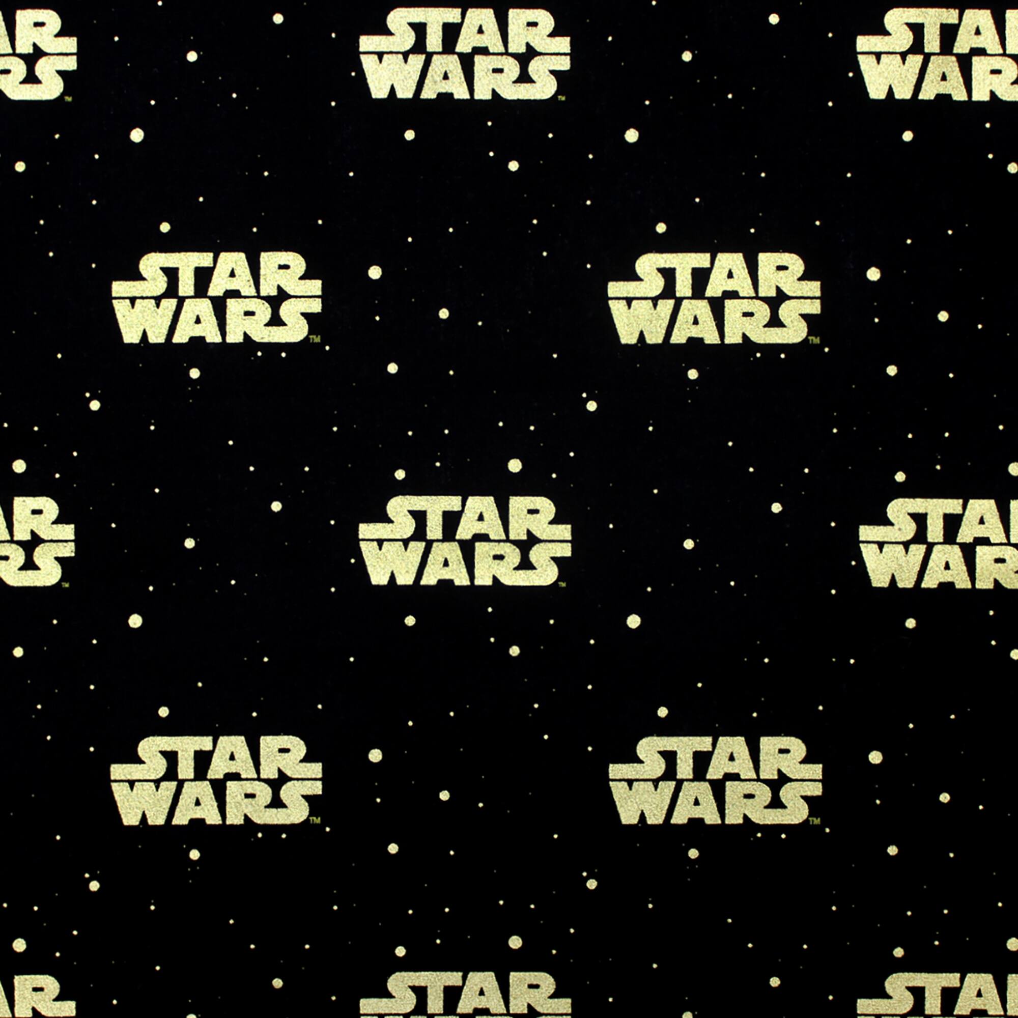 Camelot® Fabrics Star Wars™ Metallic Gold Logo on Black Cotton Fabric